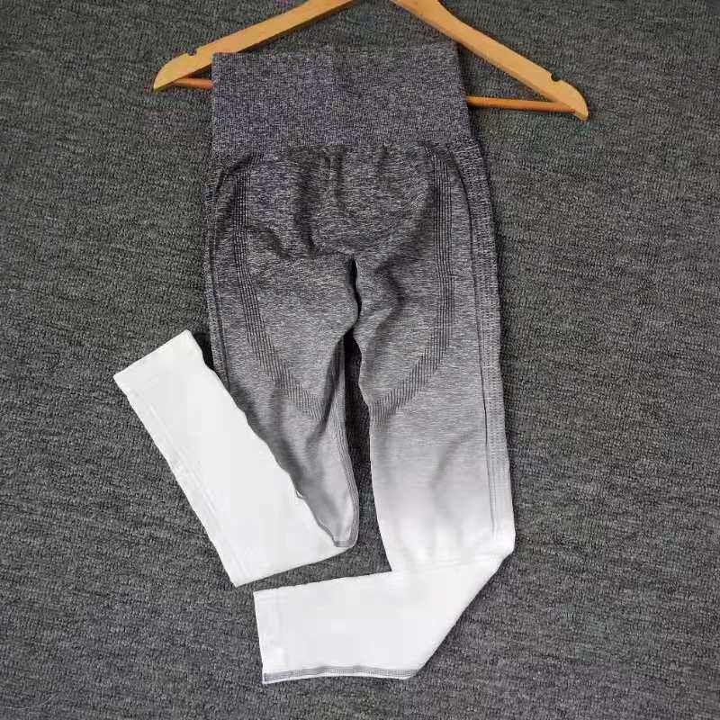 

Yoga Ins Gradient High Waist Stretch Breathable Leggings Gray Gradient L