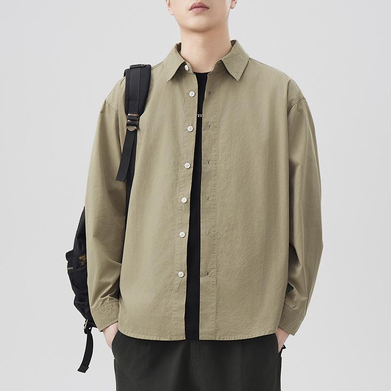 New Japanese Retro Spring Long-sleeved Casual Shirt Men's Pure Cotton Shirt American Style