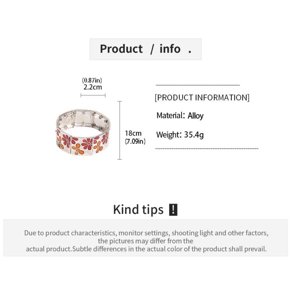 Metal Drip Oil Flower Bracelet Silver Elastic Bangles Geometric Square Bangle Decoration