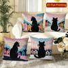 Cute Black Cat Town Scene Decorative Pillow Covers Pattern Cushion Cover Suitable For Sofa Bedroom Car Pillow Cover