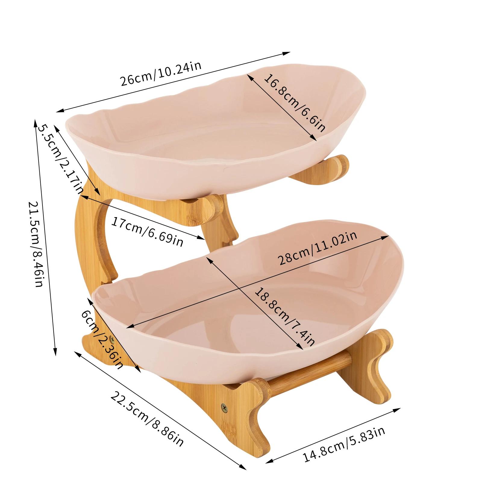 

Fruit Basket 2 Tier Large Plastic Fruit Bowl Ceramic Bowls Bamboo Stand Microwave Safe Dishwasher Safe бежевый