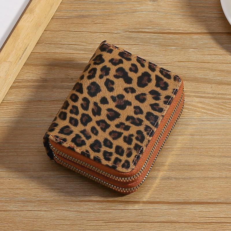 Portafoglio da donna a soffietto con doppia cerniera e stampa leopardata in pelle PU Portacarte di credito Portamonete di grande capacità Organizzatore di carte