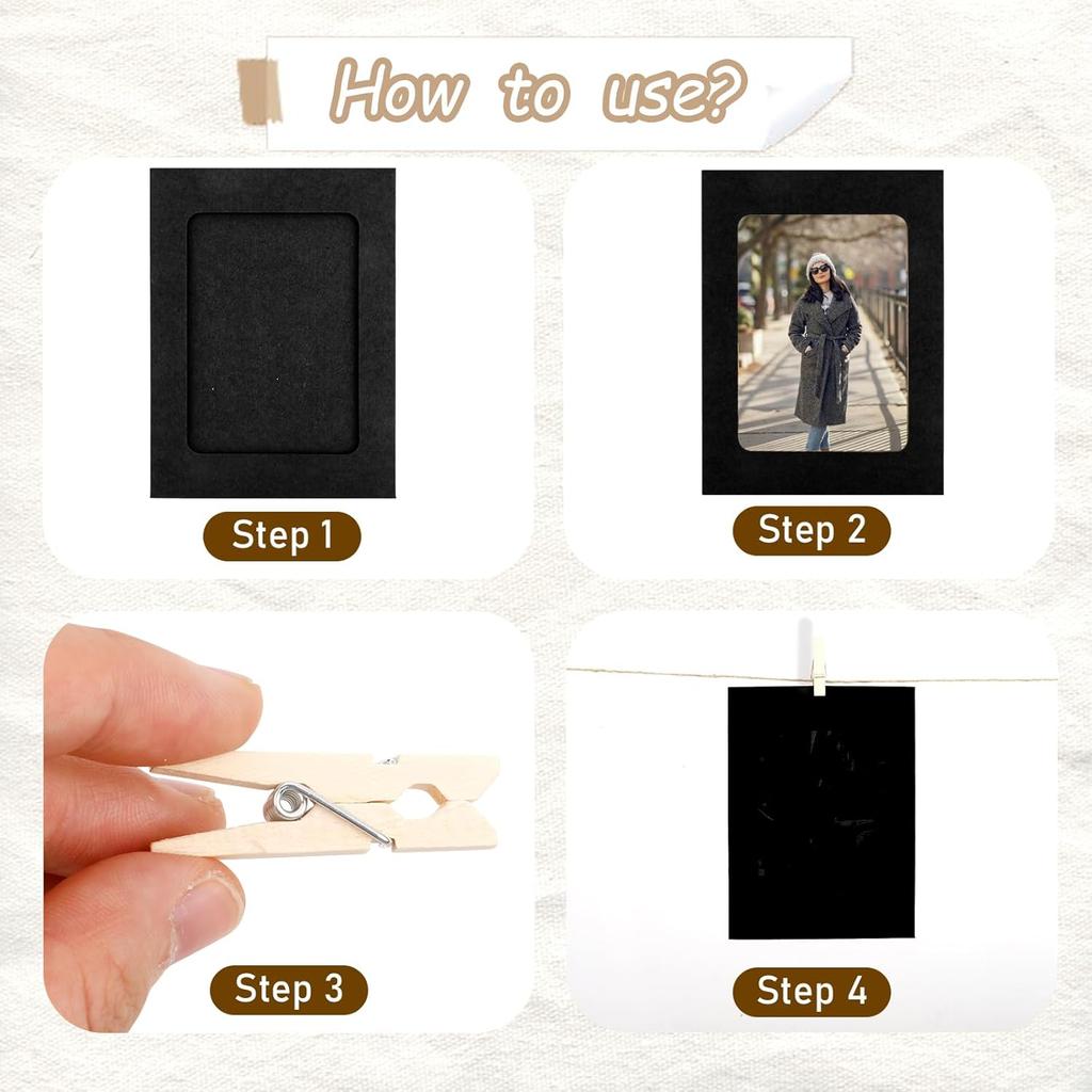 KALIONE 20pcs Paper Photo Frames, 4x6 Inch Photo Strip Frame Hanging Photos Display Banner, Picture String with Clips, Photos Holder for Wall,