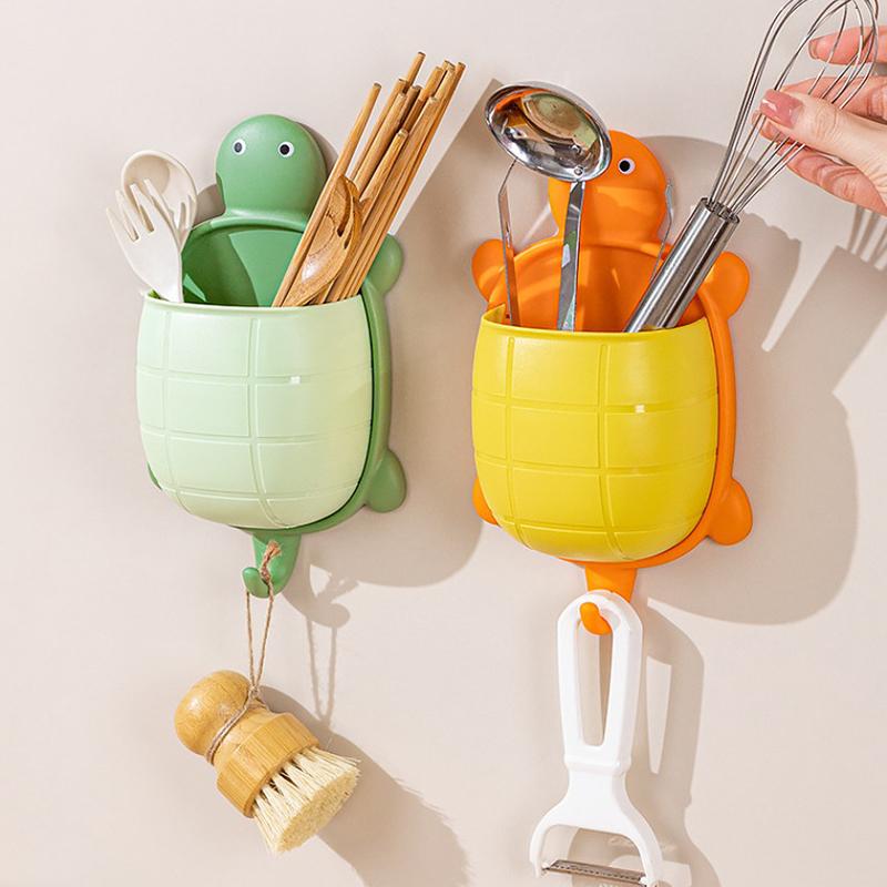 1Pc Cute Toothbrush Holder Wall Mounted Toothpaste Holder Turtle Shape Wall Shower Razor Holder Organizer Bathroom Storage Green