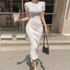 Korean Chic Summer Elegant Slim-Fit Mid-Length Knit Dress for Women
