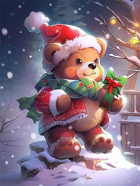 Diamond Painting Kit Bear Animal Home Decor Full Square Round Embroidery Mosaic Winter Christmas Handmade Gift