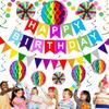 36 Pieces Reusable Birthday Decoration Set - Happy Birthday Banner, Bunting, Beehive Decoration, Ribbons (Confetti Rainbow Party Decoration)