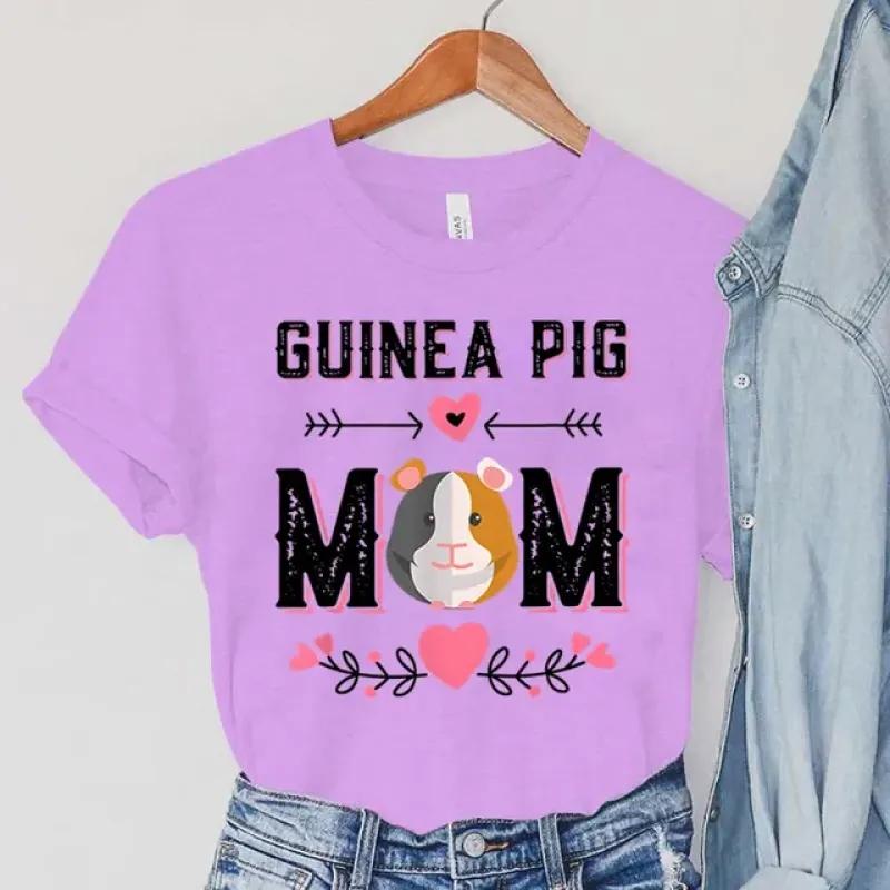 Guinea Pig Mom T-Shirts Women's Summer Clothing Pets Guinea Pig Tops Cartoon Flower Casual Fashion Tees Vintage Female T-Shirts