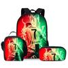 3Pcs Soccer Crown Number 7 Backpack Set,Football Print School Backpack with Lunch Bag and Pencil Case,Kids Sports Bookbag Set for Student Daily School