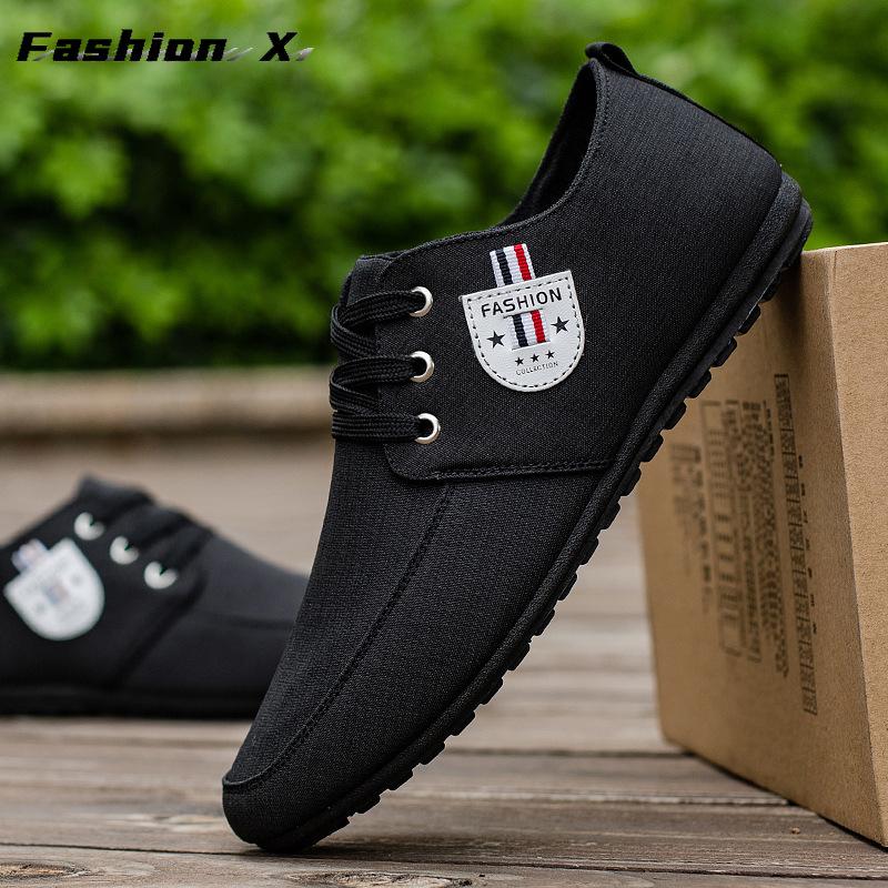 Men's Casual Shoes Light Men Canvas Shoes Metal Man Driving Shoes Solid Lace-up Male Sneakers