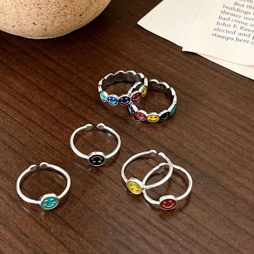 Yinruitai S925 Sterling Silver Rainbow Cartoon Smile Ring - Women's 2022 Trendy Niche Design
