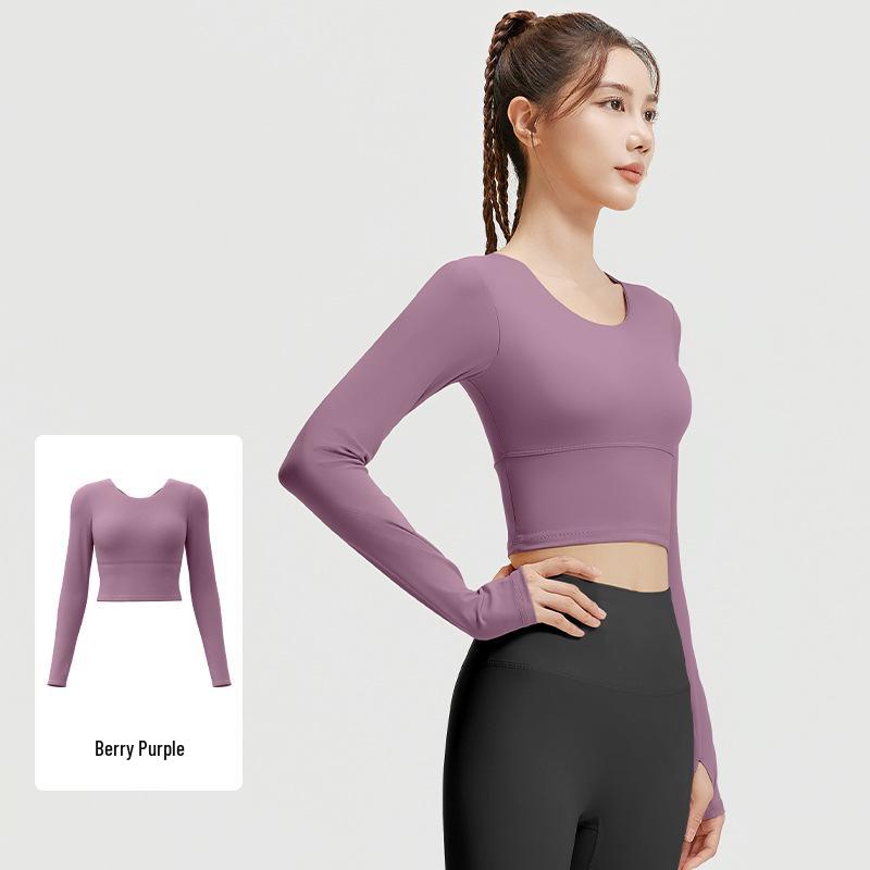 

Women s Slimming Long Sleeve Cross-Back Yoga Top with Built-In Bra Small