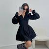 Elegant Women's Spring V-Neck Solid Color Long Sleeve Party Dress