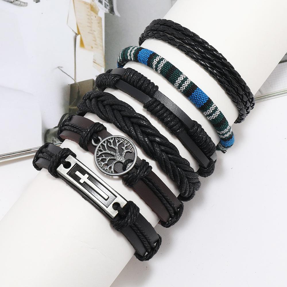 European and American Cross-border Jewelry, Men's Tree of Life Cross Bracelet, Multi-layer Set Retro Bracelet Bracelet Wholesale