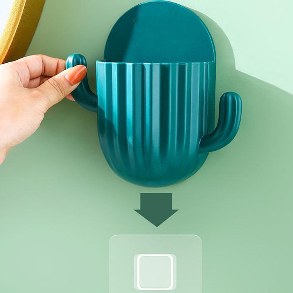 Zahnbürstenhalter Einfach zu installieren Kaktus Wandmontierte Aufbewahrung Modische Badezimmerdekoration Stanzfreie Aufbewahrungsbox Selbstklebend