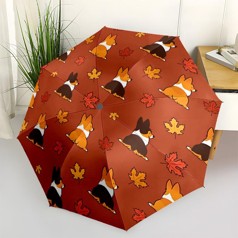 1pc Corgi Fall Automatic Open/Close Exquisite Umbrella - Compact Travel Umbrella, 8-Rib Heavy-Duty Construction, Ideal Gift, Outdoor Accesso