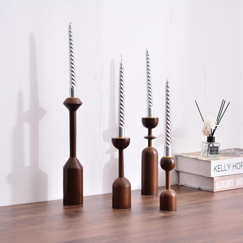 Solid wood candelabra, Roman - style column ornament, artistic dining table atmosphere - decorating candelabra
