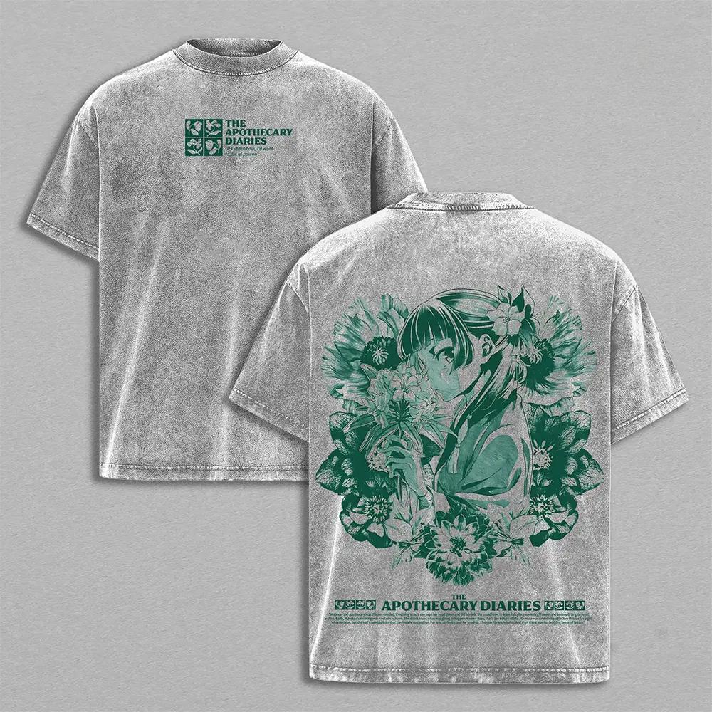 The Apothecary Diaries Anime T-shirt For Men Clothing Maomao Vintage Washed T Shirt Summer Short Sleeve Loose Polyester Tees Tops