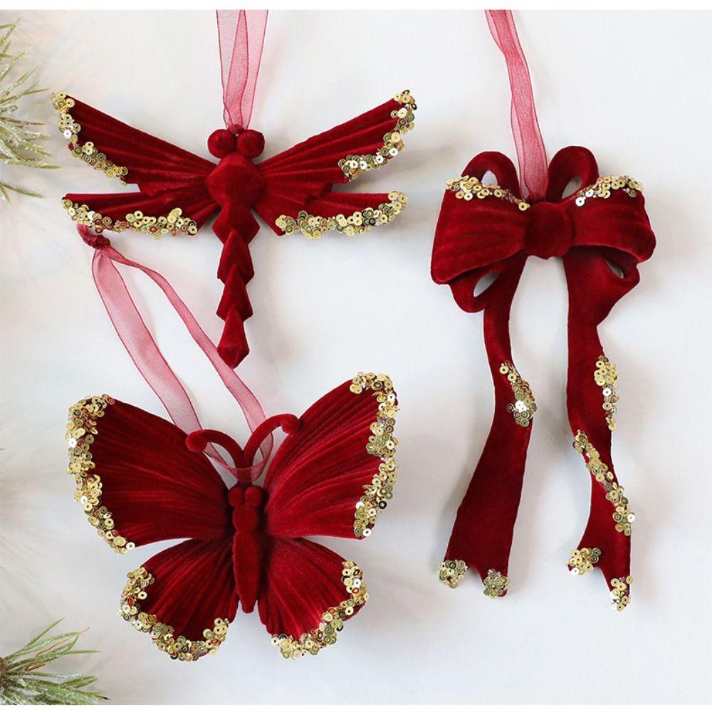 Red Xmas Tree Ornament Flocked Hanging Ornaments New Christmas Tree Pendant  Merry Christmas