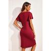 YYFS Women's Fashion Solid Color Print Summer Spring Short Sleeve V-Neck Loose Waistline Casual Dresses