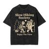 Sloth Hiking Team T Shirts Hip Hop Washed Short Sleeve Oversize Tshirts Vintage For Men Women Tops Streetwear Printed Tees