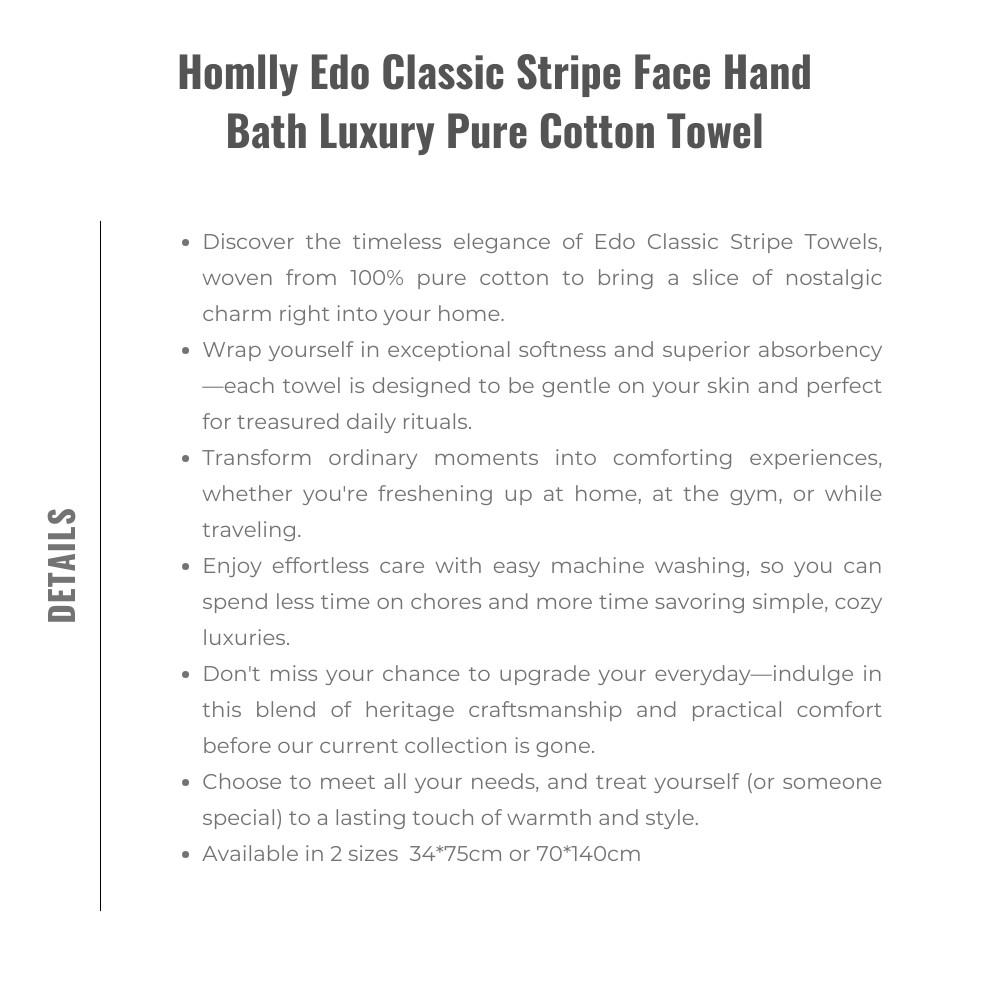 HOMLLY Edo Classic Stripe Face Bath Luxury Pure Cotton Towel