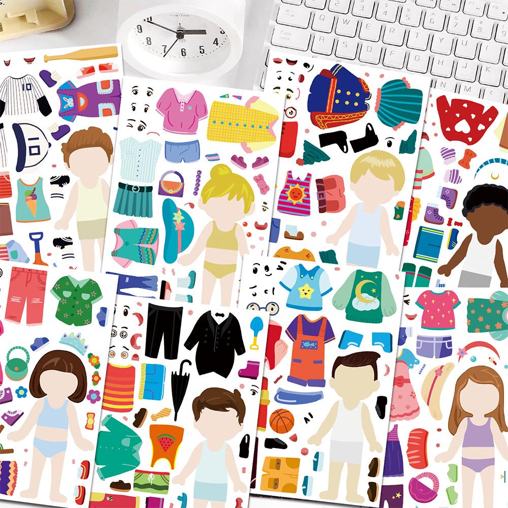 8/16sheets Creative Characters Dress Up Puzzle Stickers Make a Face DIY Assemble Jigsaw Cartoon Decals Party Decoration Toy Gift