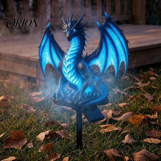 Outdoor Pathway Stake Lights Solar Dragon Garden Light, Resin Ice Statue Decorative Exterior Lamps Fantasy Mythical Animal Light for Lawn Yard