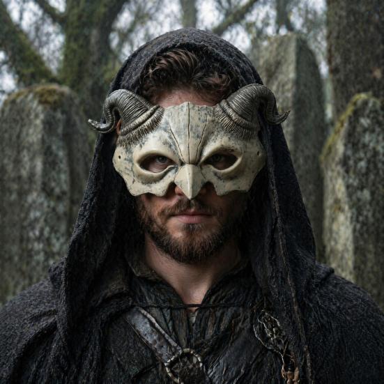 Maschera Demone Mezza Faccia Halloween Corna di Ariete Maschera Demoniaca, Mezza Faccia Horror Leggera Gotica Maschera per Cosplay Festa in Costume Stile Oscuro