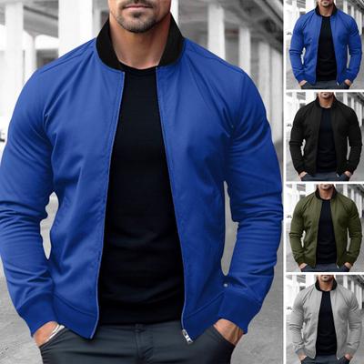 Men Jacket Slim Fit Full Zipper Long Sleeve Coat Solid Color Spring Autumn