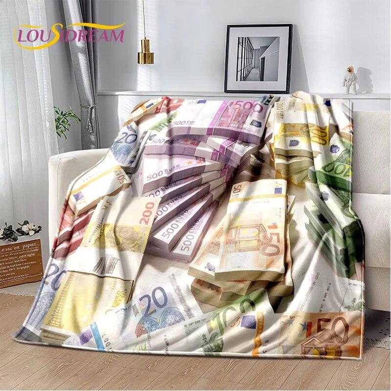 3D-Dollar-Euro-Pfund-Geld-Reich-Cartoon-weiche Plüschdecke, Flanelldecke, Überwurfdecke für Wohnzimmer, Schlafzimmer, Bett, Sofa, Geschenk