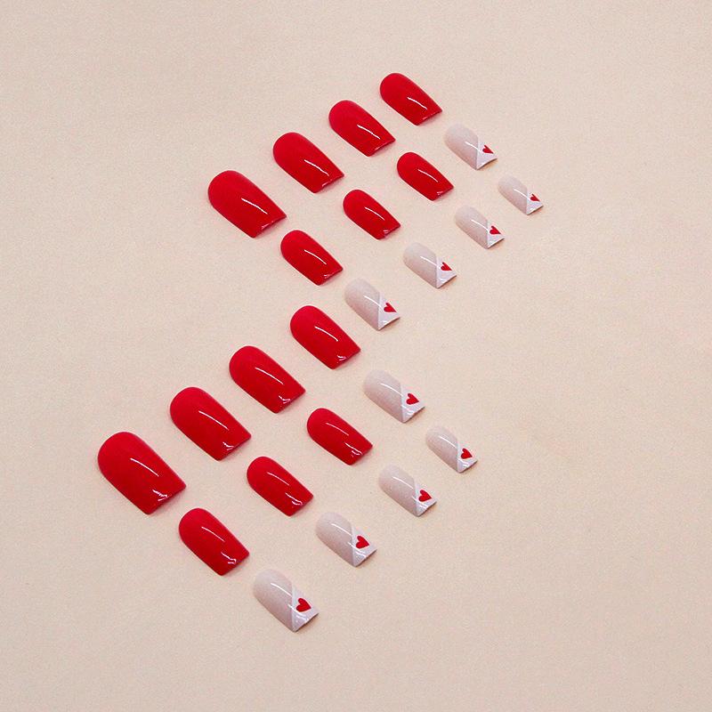 Medium and long rose red beveled French love manicure square wearing manicure European and American ins style sweet ladies manicure
