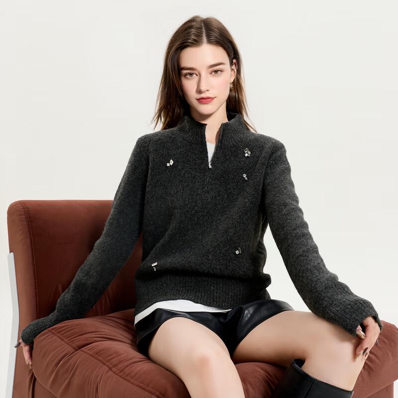 

Sancai 2025 Winter Retro Zipper Mock Neck Knit Pullover M (160/84A)