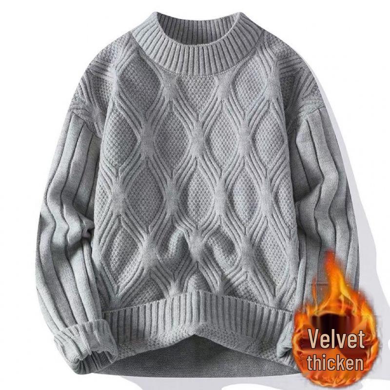 Men's Teen Fleece-Lined Winter Crew Neck Sweater - Warm, Thick, Trendy Knit
