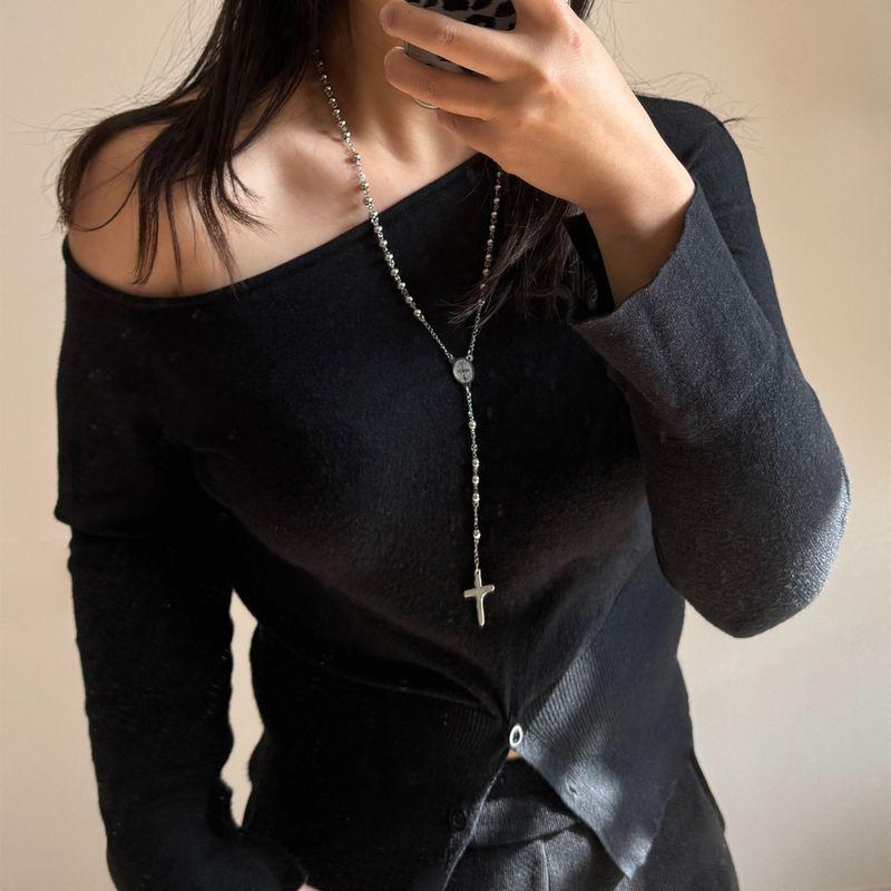 Fashion Vintage Cross Pearl Choker Necklace Stylish Y2g Sweater Chain Sexy Double Layer Twin Clavicle Chain