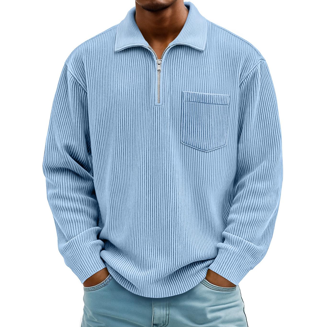 

Trendy Stand Collar Jumper Men Autumn Winter Fashion Zipper Sweater Thick Long Sleeve Warm Clothes Pullover Knit Tops XS світло-синій колір
