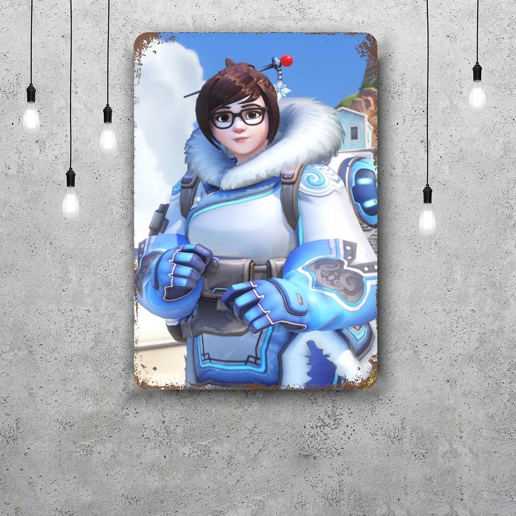 Mei Overwatch Vintage Metal Tin Signs Posters Decor Retro Metal Plaque Wall Art Decor for Garage Bar