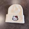 Korean Cute Embroidered Kitty Cat Knit Beanie - Warm Autumn/Winter Wool Hat with Ear Protection for Women, Large Head Circumference.