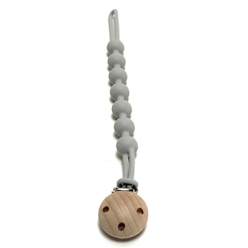 

Pacifier Strap Baby Soother Chain Newborns Dummy Chain Baby Product Silicone Teether Pacifier Strap Pacifier Holder срібло сірий колір
