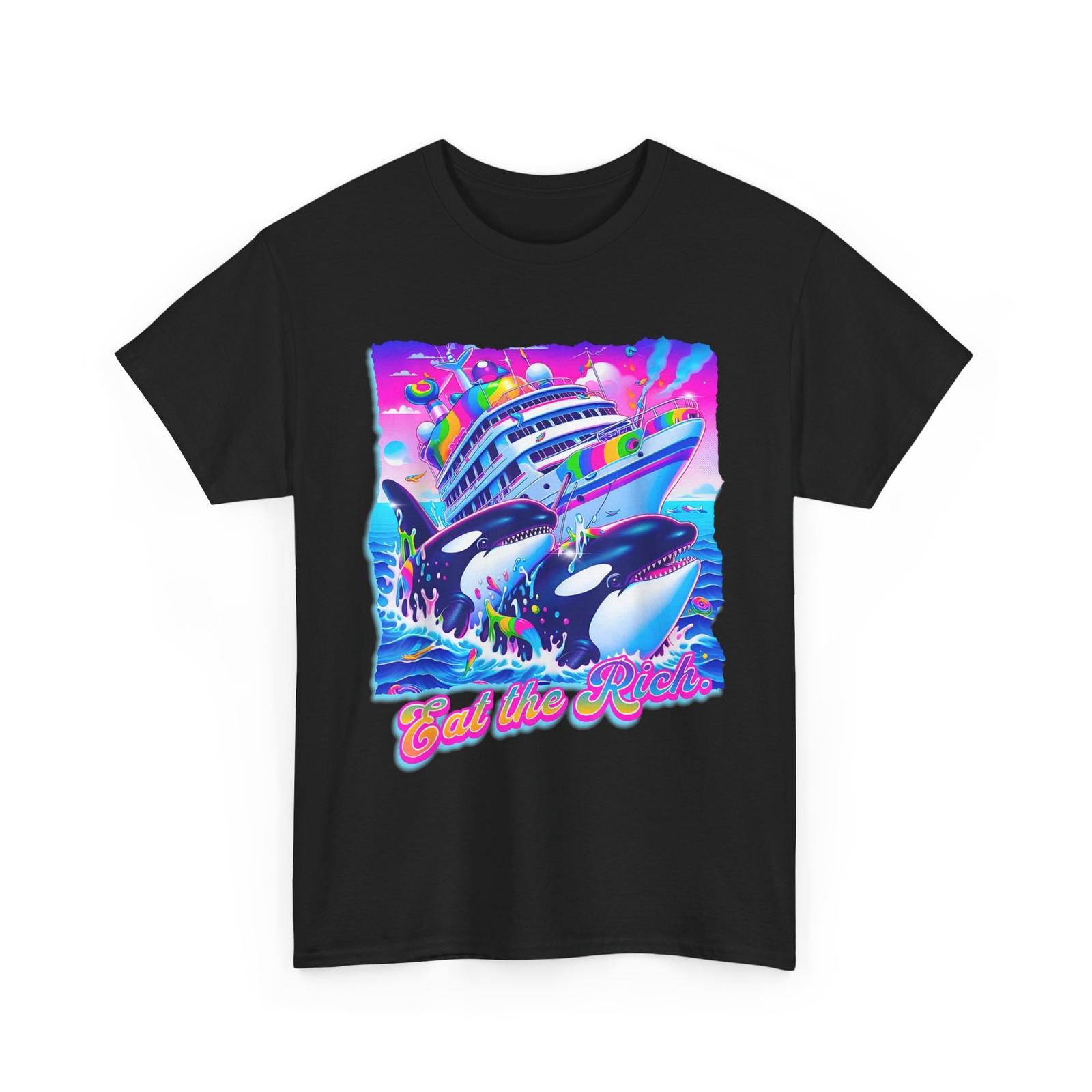 Eat the Rich Whale 90s Orca Funny Whale Animal Yacht Retro T-shirt XXL