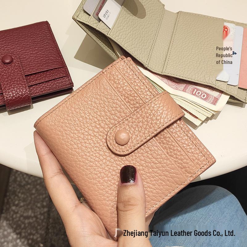 

Korean Style Genuine Cowhide Ultra-Thin Minimalist Wallet with Zipper Coin Purse розовый