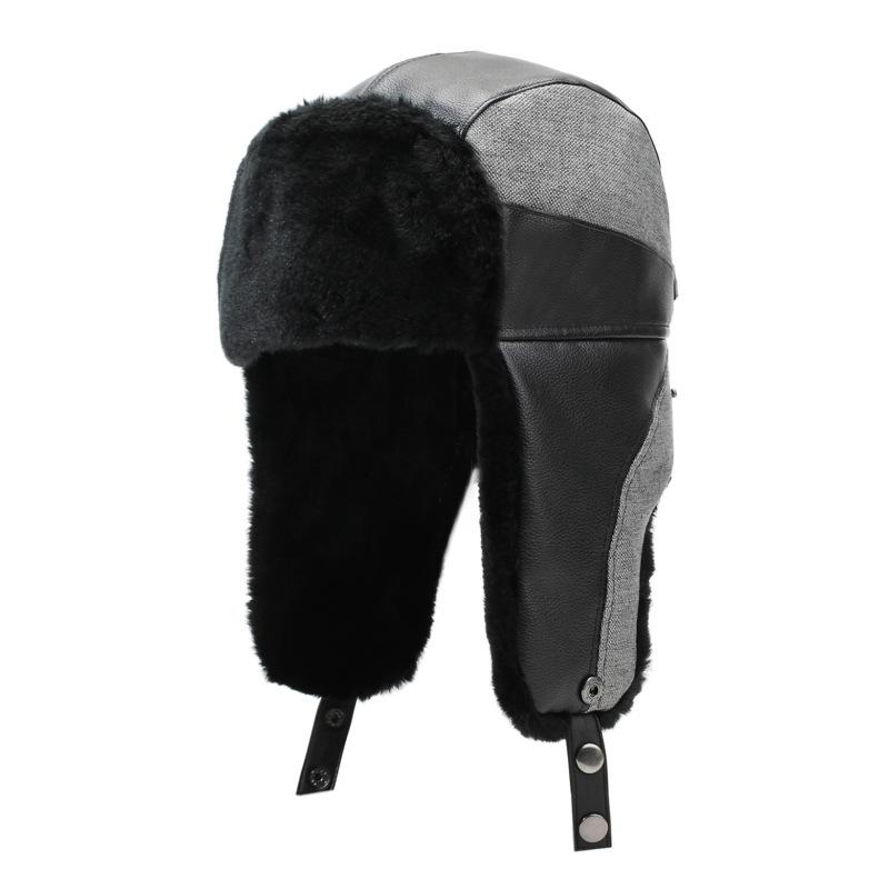 Зимняя ПУ шапка-ушанка Мужская уличная ветрозащитная, морозостойкая лыжная шапка Теплая хлопковая шапка с толстым флисом