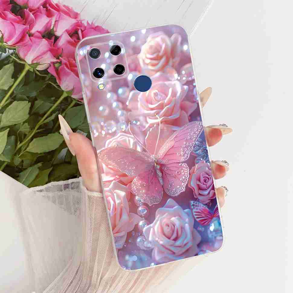 For Realme C20 Case Soft Funda Blue Butterfly Painted Cover For Oppo Realme C15 c20 C 20 15 Phone Bumper RealmeC15 Case Coque