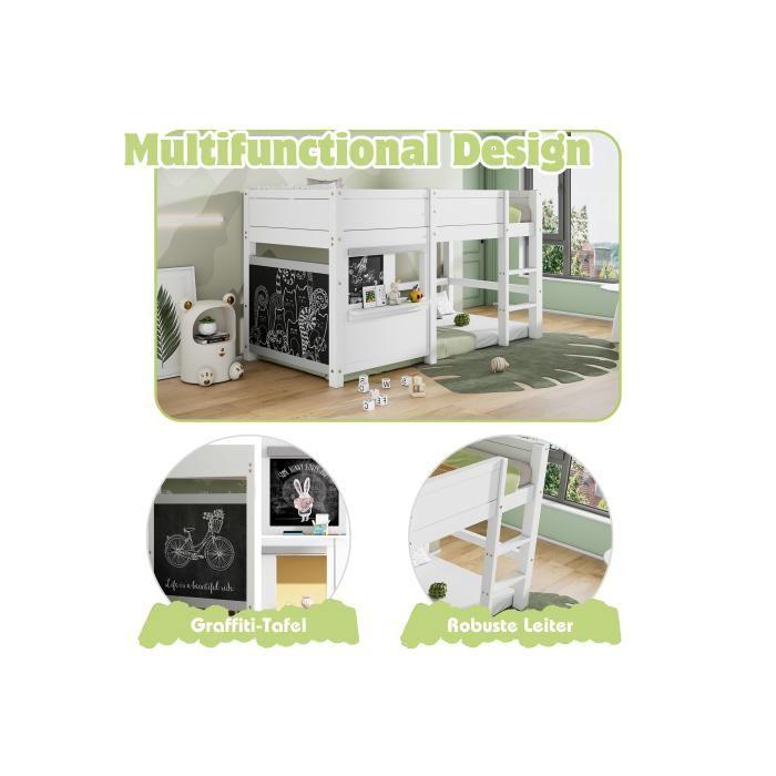 Lit superposé - MUVOE - 90x200 - Blanc - Style scandinave - Design multifonctionnel