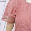 ZANZEA Women Casual Square Collar Summer Short Sleeve Lace Dress