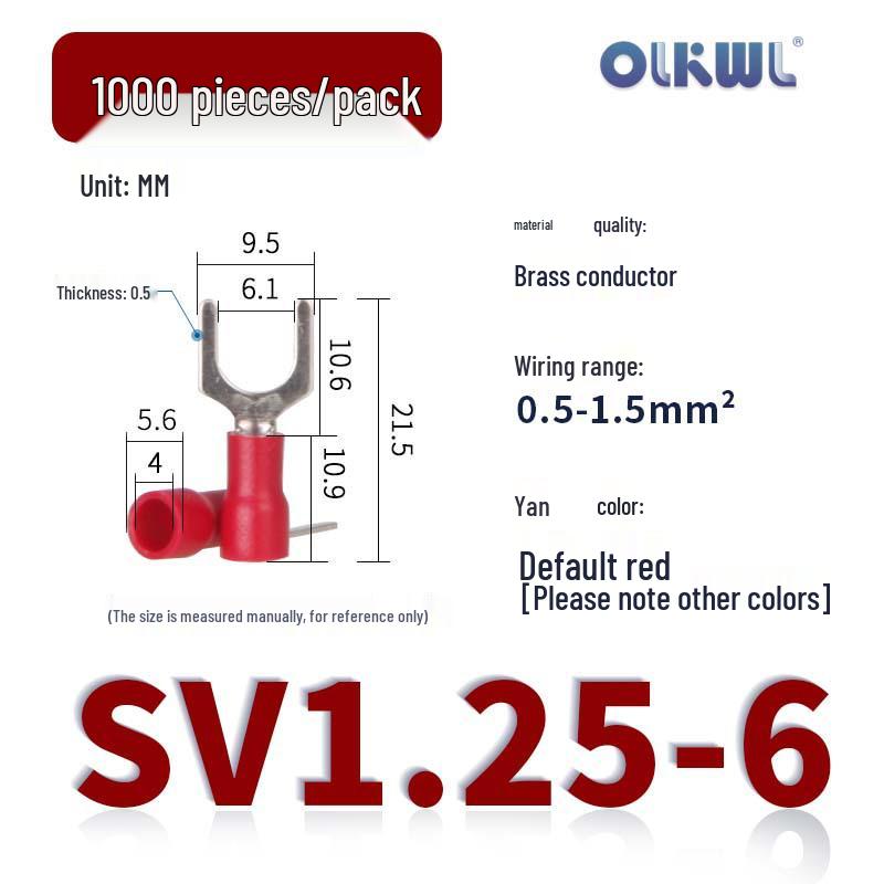 SV European Fork-Type Pre-Insulated Copper Crimp Terminals: SVS1.25-3.2/4/5, SV2-4/5/6 Wire Lugs.