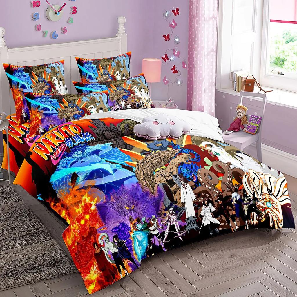 S High Quality Comfortable Quilt Cover Set Ninja Uzumaki Uchiha Beding Set Anime N-Naruto Soft Duvet Cover Plus Pilowcase For Young Boys Gift