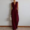 2026 Cross-border European and American Women's Clothing, New Summer Fashion Temperament Commuting Solid Color Waist Wide-leg Jumpsuit Clothes
