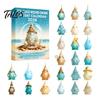 Seasonal Home Party Supplies Coastal Gnome Advent Calendar, 24Pcs Acrylic 2D Sea Glass Ornament Set Halloween Holiday Decoration with Hanging String,
