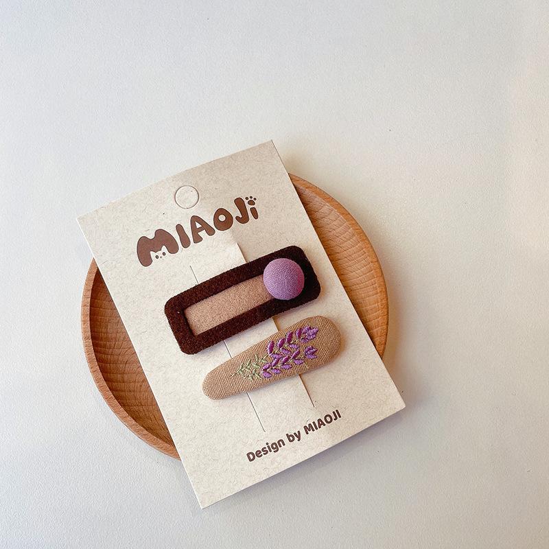 2pcs Coffee Plaid Embroidered Bow Hairpin Version of Children's Bangs Broken Hair BB Baby Headwear Girls Kids Hair Accessories